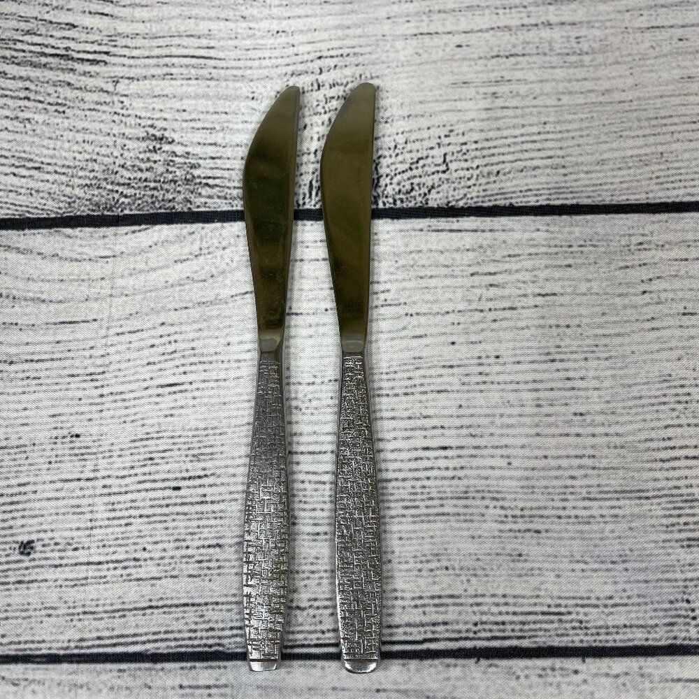 Vintage TWA Airline Stainless Steel Basketweave Table Knife Pair 8"